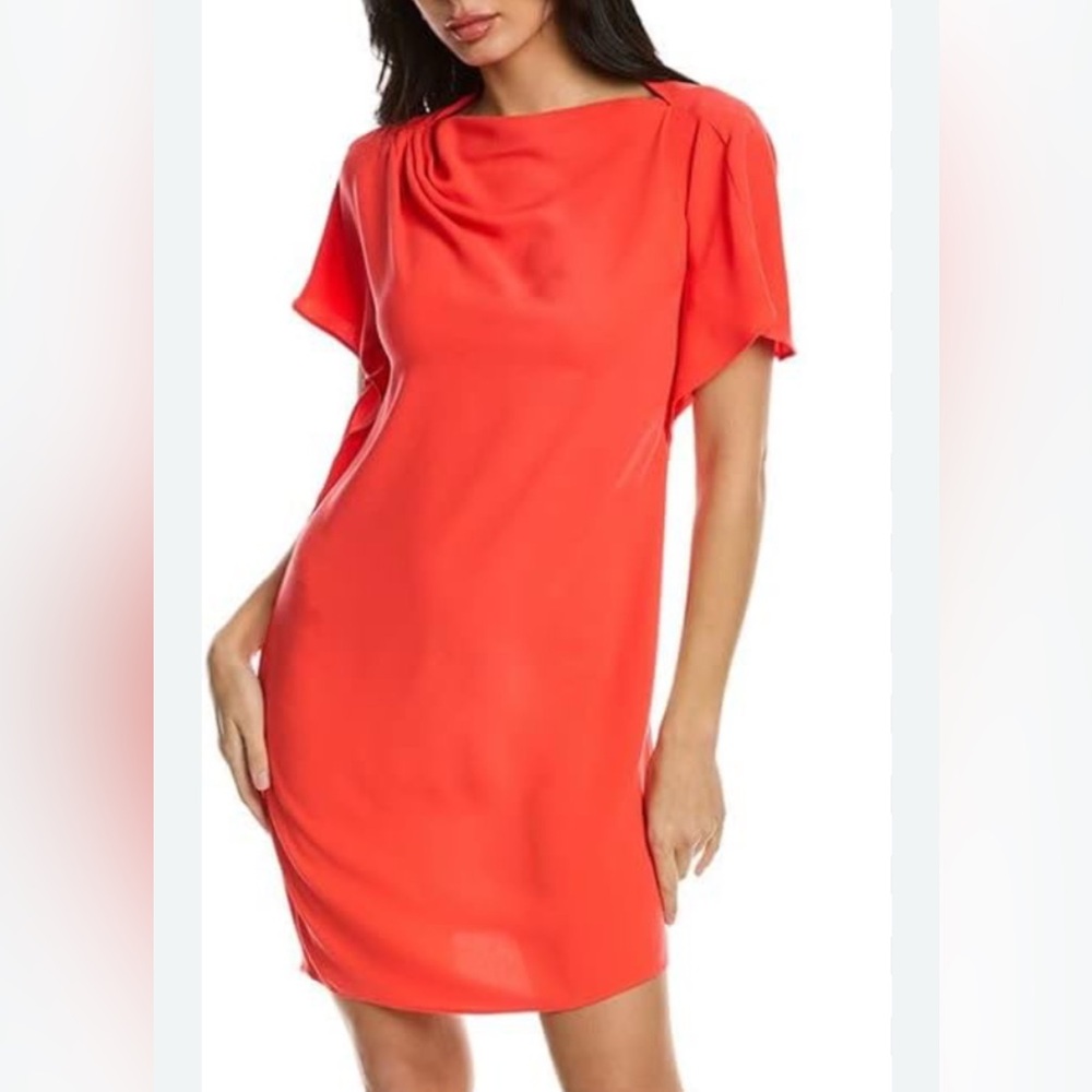 Trina Turk Asymmetrical Draped Boat Neck Coral Dress